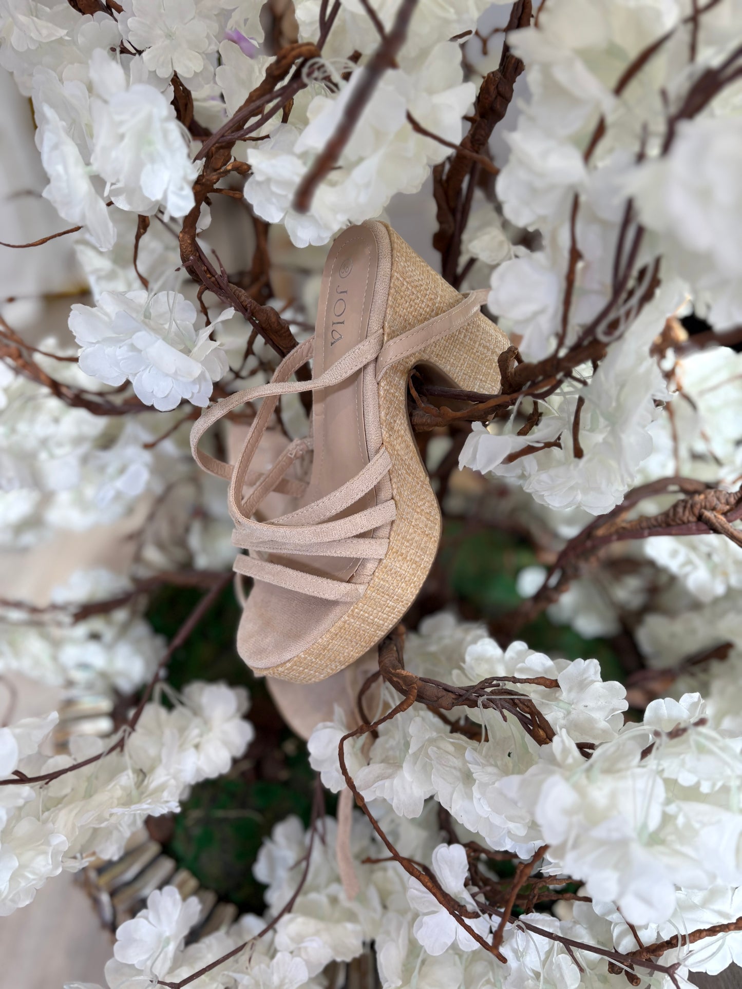 Sandale compensée beige