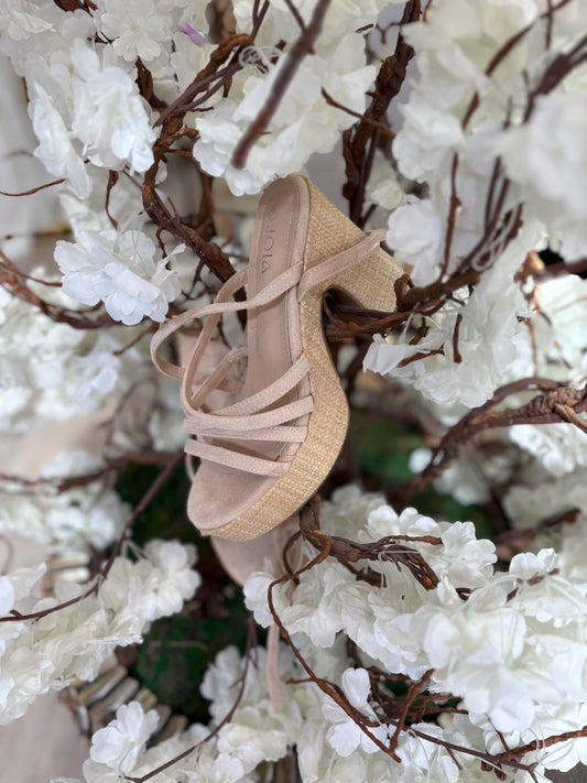 Sandale compensée beige